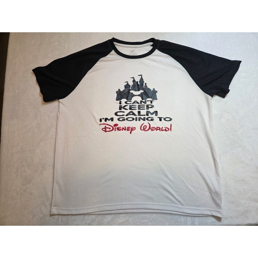 136- Disney World I Can't Keep Calm Graphic Raglan T Shirt Men's XL White Black